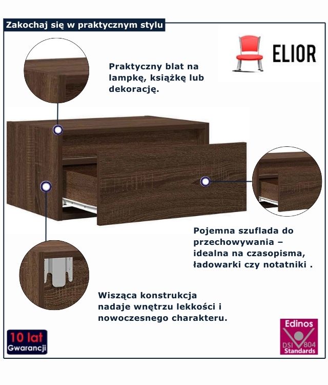 Szafka nocna w kolorze brązowy dąb z oświetleniem Nikor