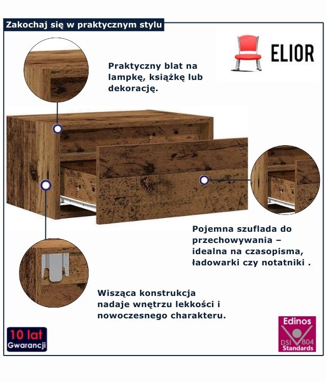 Szafka nocna stare drewno led rózne kolory Noria