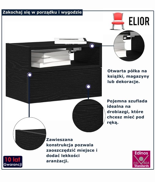 czarna szafka nocna Selima