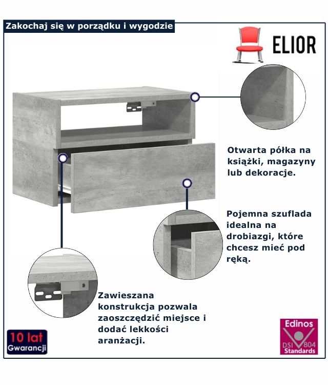 szafka nocna szary beton Selima