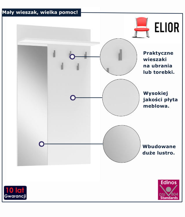 Wieszak ścienny w kolorze białym Rina