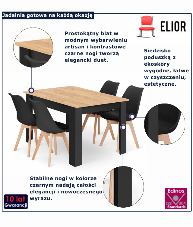 infografika kompletu mebli do jadalni Kris 3X
