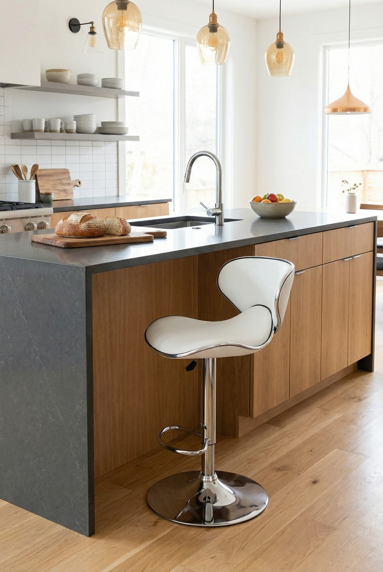 Nowoczesna kuchan z krzesęłm barowym białym Olvina