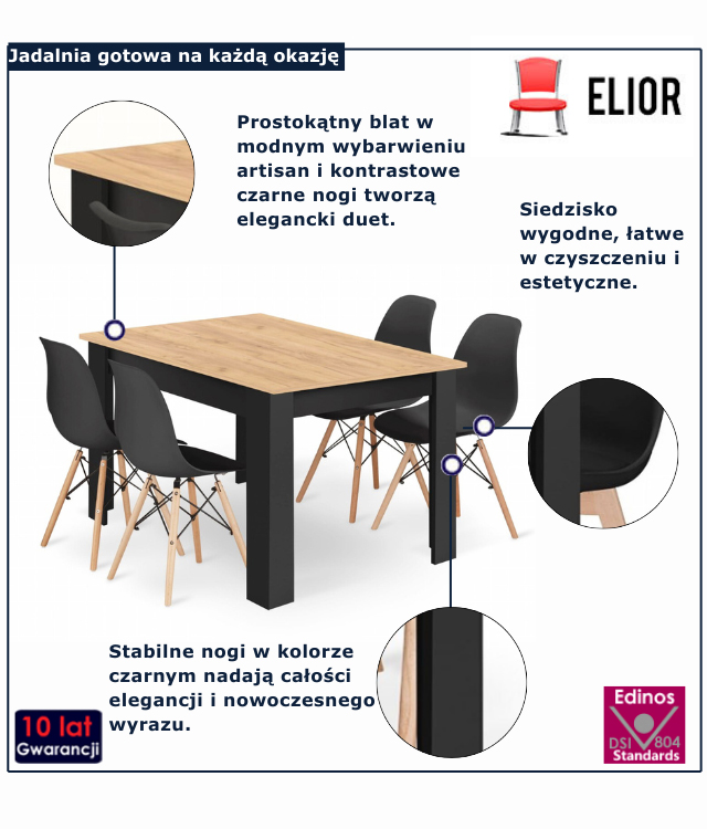 infografika kompletu mebli do jadalni Campino 4X