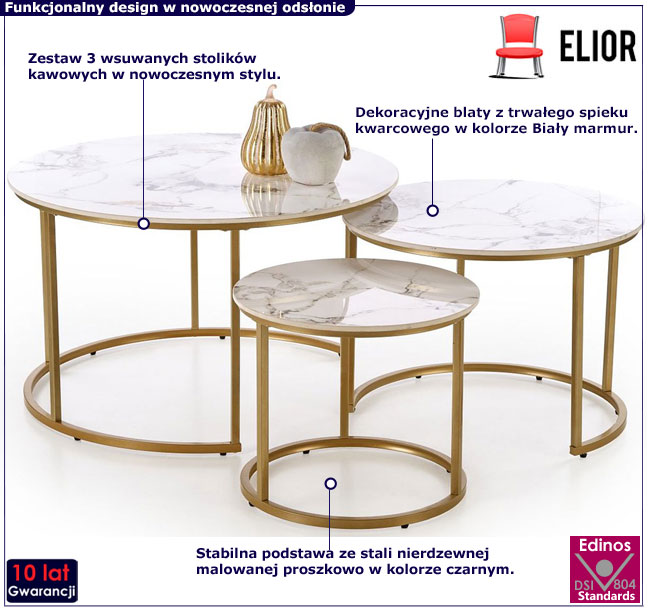 zestaw wsuwanych ław kawowych biały marmur Alikos