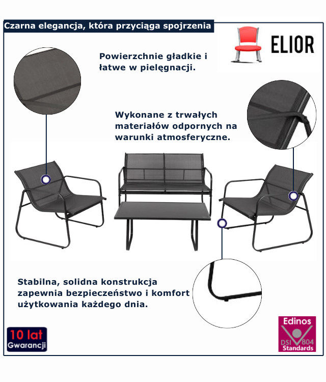 czarny komplet mebli do ogrodu Kanter