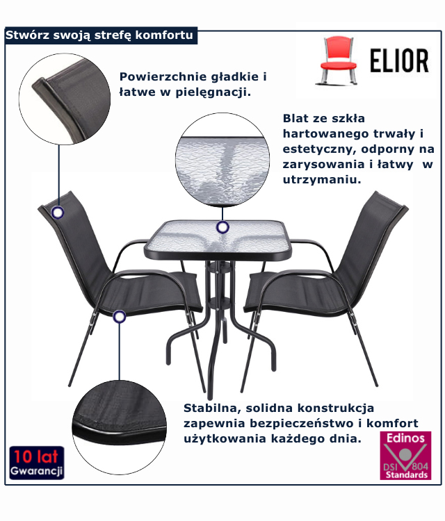 czarny komplet mebli do ogrodu mielno