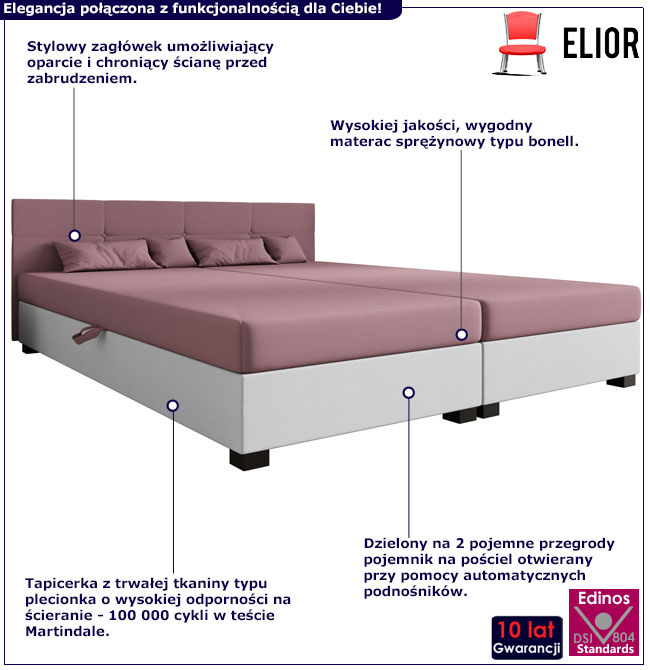 Tapicerowane łóżko dwuosobowe Moreli 3X różowy + biały