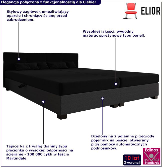 Tapicerowane łóżko dwuosobowe Diksi 3X czarny + ciemny szary