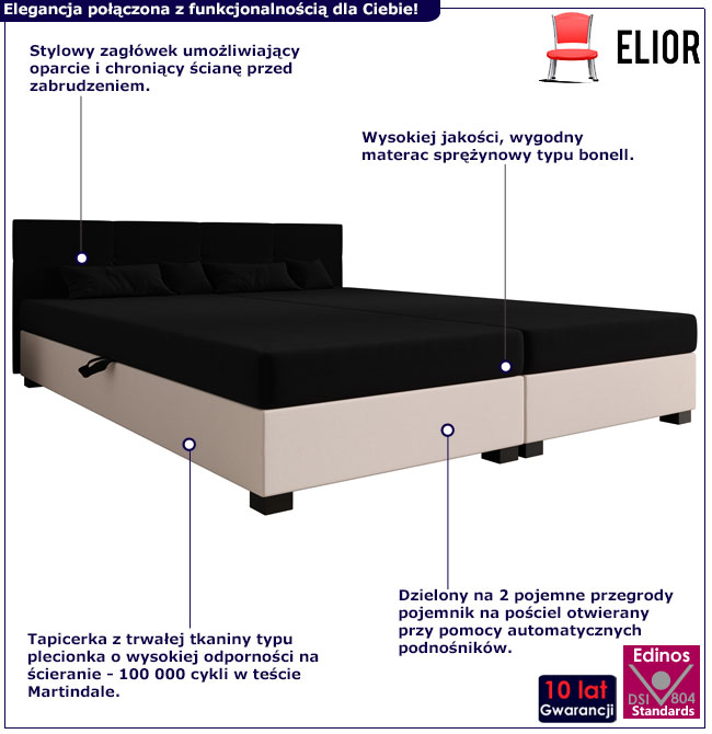Tapicerowane łóżko dwuosobowe Diksi 3X czarny + ecru