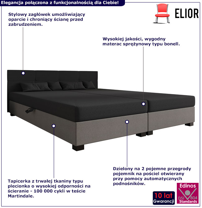 Tapicerowane łóżko dwuosobowe Diksi 3X ciemny szary + jasny szary