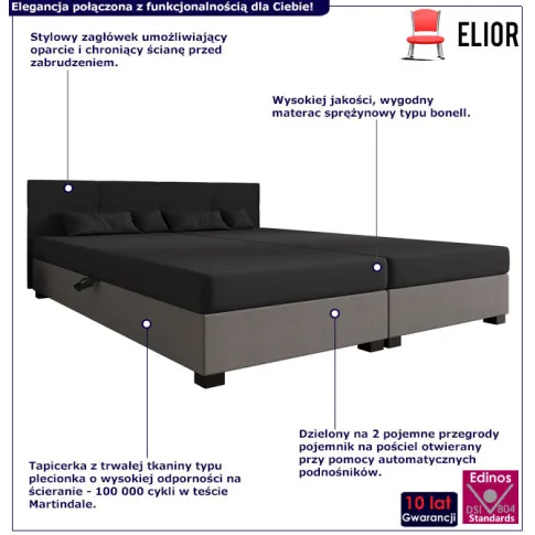 Dwuosobowy tapczan z pikowanym zagłówkiem Esceni 3X jasny szary + ciemny szary