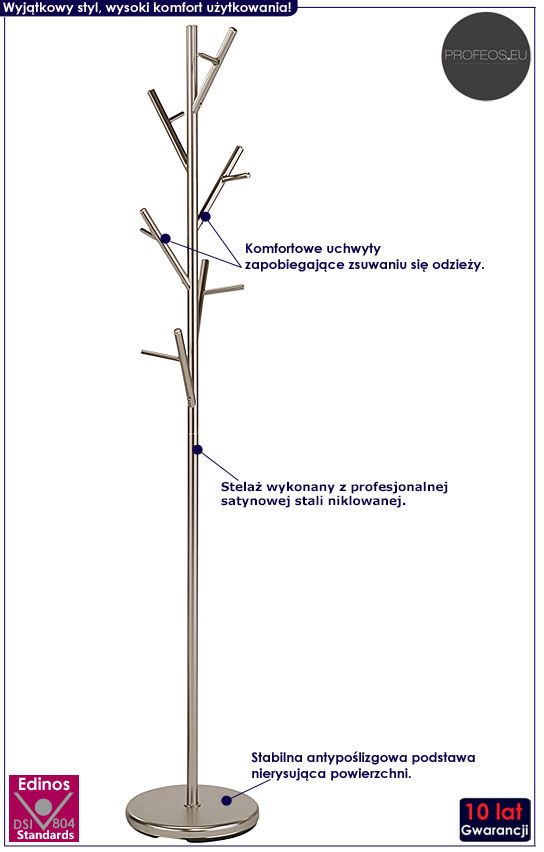 Srebrny stojący wieszak na ubrania do przedpokoju Arlen 15X