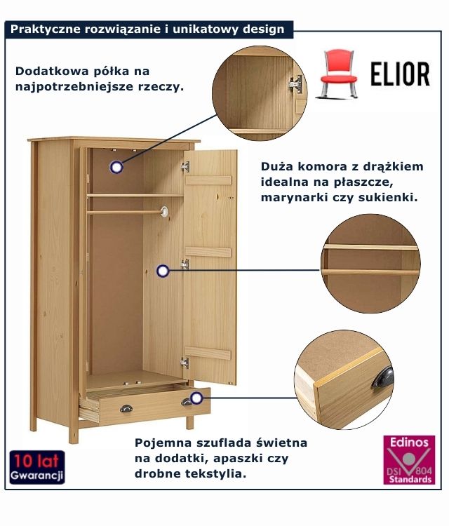 Infografika szafy na drewnianej miodowy brąz Lustika 3X