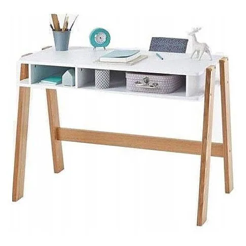 Fotografia Skandynawskie biurko Vedi - biel + bambus z kategorii Biurka