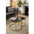 Czarny komplet okrągłych stolików kawowych na złotej podstawie Kefes