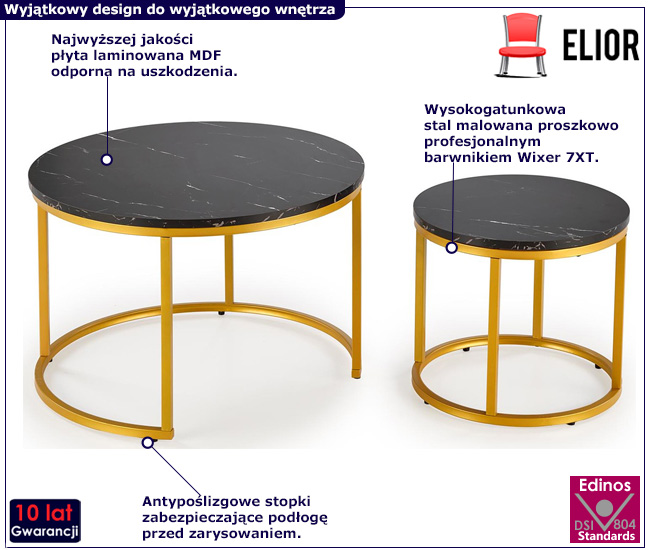 Zestaw złotych okrągłych stolików Kefes