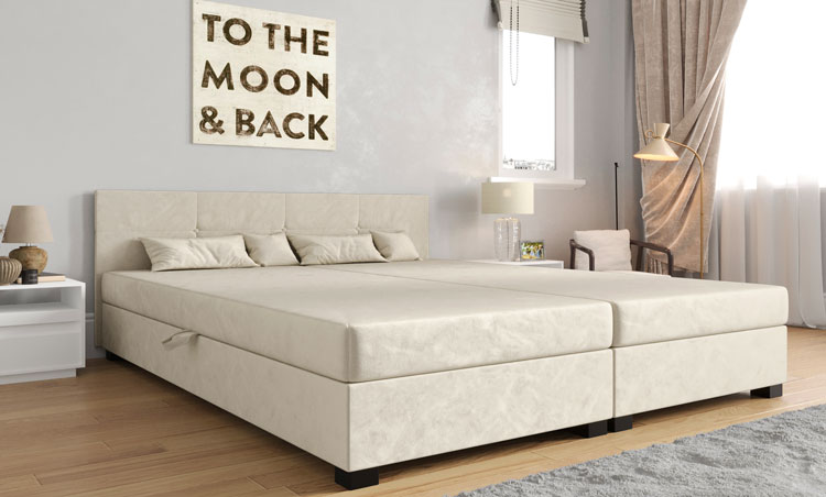 Sypialnia z wykorzystaniem kremowego tapczanu welurowego Diksi 4X