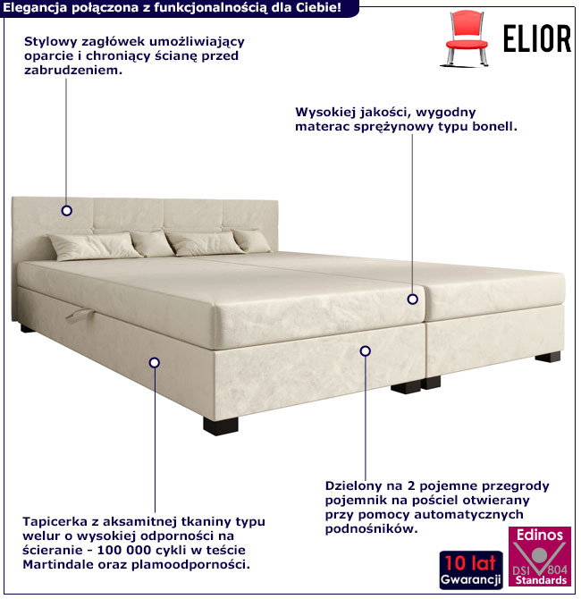 Kremowe dwuosobowe łóżko welurowe z zagłówkiem Diksi 4X