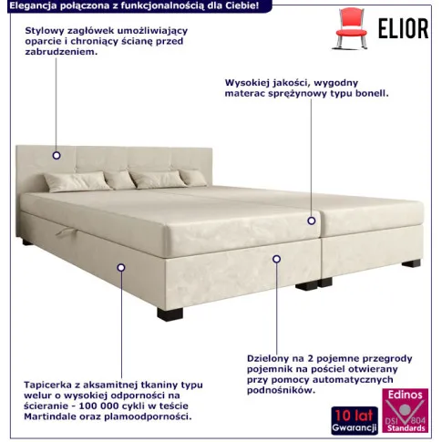 Kremowe łóżko welurowe z zagłówkiem Esceni 4X