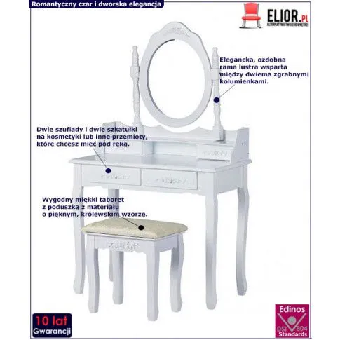 Zdjęcie romantyczna toaletka vintage Sander 4X - biała | Edinos.pl