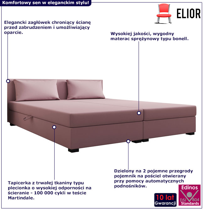 Dwuosobowy tapczan tapicerowany Efox 3X różowy