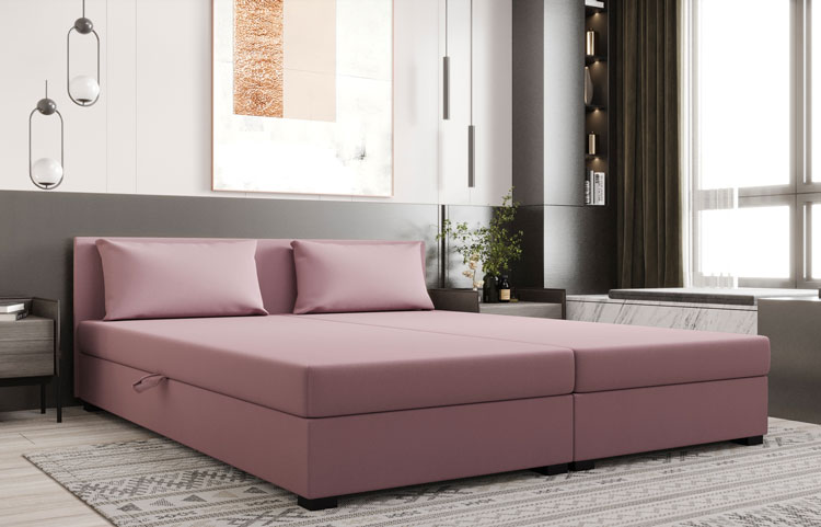 Sypialnia z wykorzystaniem różowego tapczanu Efox 3X