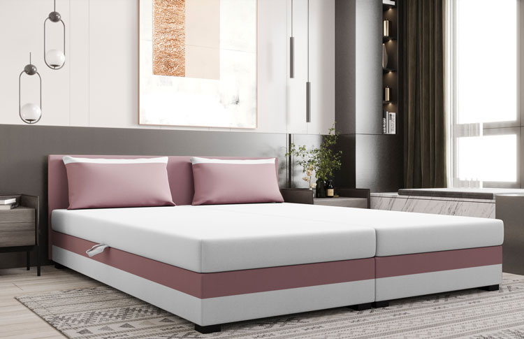 Sypialnia z wykorzystaniem różowo-białego tapczanu Efox 3X