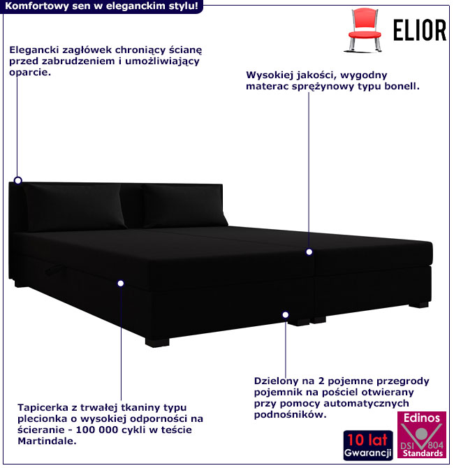 Nowoczesny tapczan z zagłówkiem Efox 3X czarny