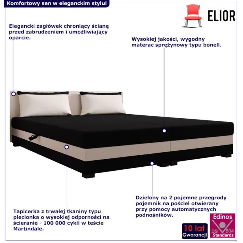 Łóżko tapicerowane Fionis 3X czarny + ecru