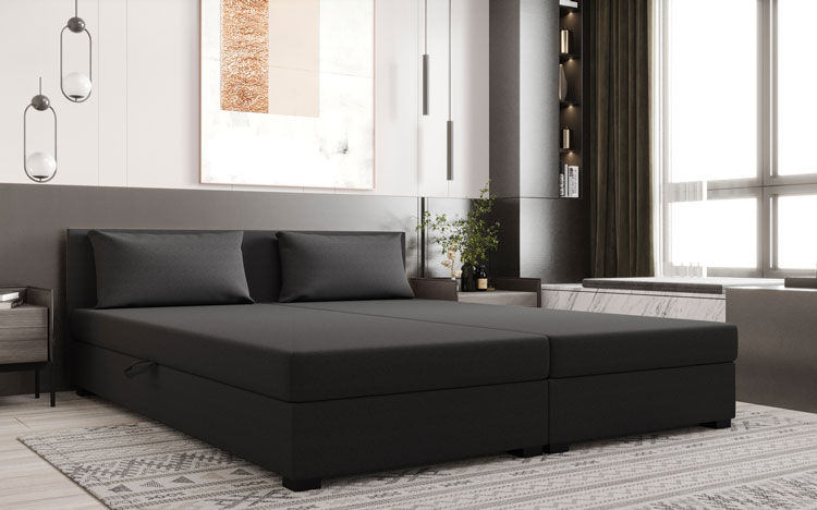 Sypialnia z wykorzystaniem dwuosobowego tapczanu Efox 3X ciemny szary