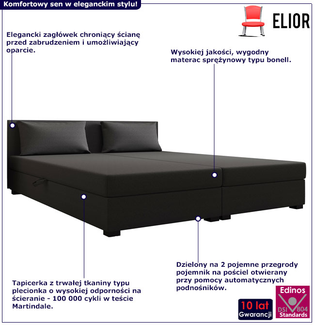 Nowoczesny tapczan z zagłówkiem Efox 3X ciemny szary