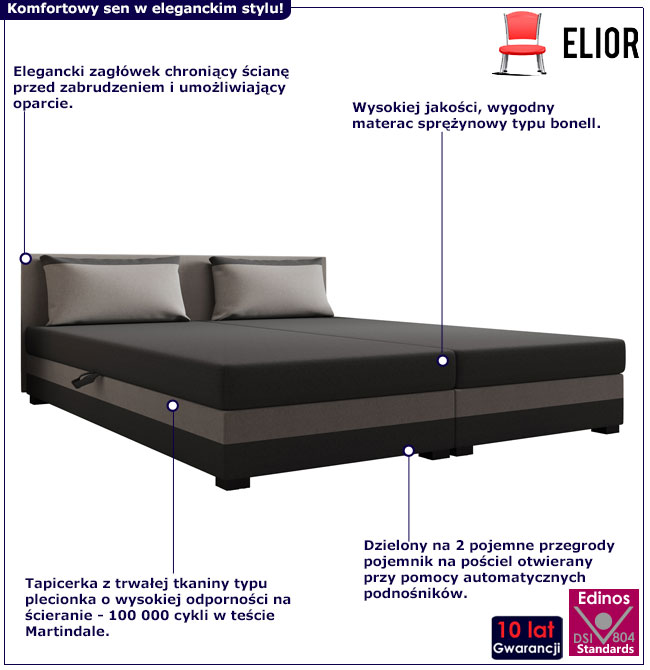 Nowoczesny tapczan z zagłówkiem Efox 3X ciemny szary + jasny szary
