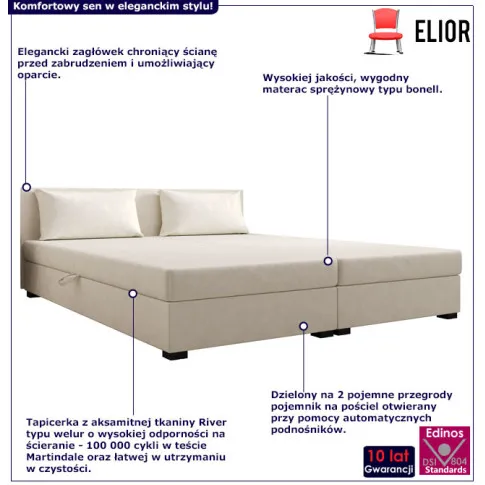 Welurowy tapczan podwójny z zagłówkiem Fionis 4X krem