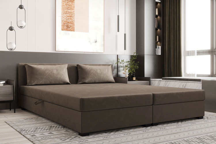 Sypialnia z brązowym łóżkiem welurowym Efox 4X