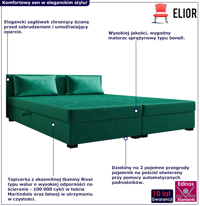 Nowoczesny tapczan z zagłówkiem Efox 4X zielony