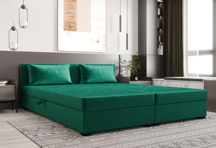 Sypialnia z zielonym łóżkiem welurowym Efox 4X
