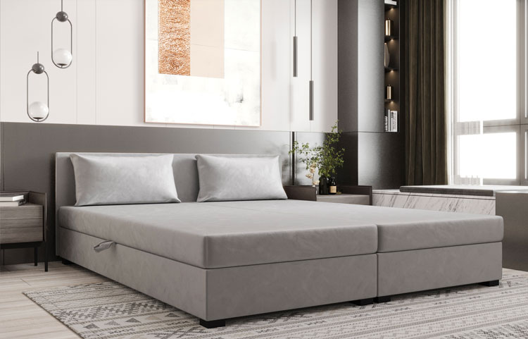 Sypialnia z jasnoszarym łóżkiem welurowym Efox 4X