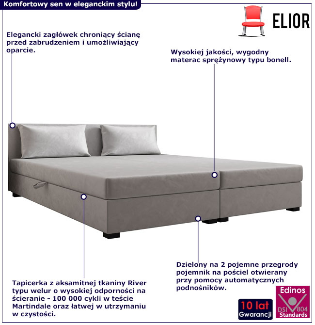 Nowoczesny tapczan z zagłówkiem Efox 4X jasny szary