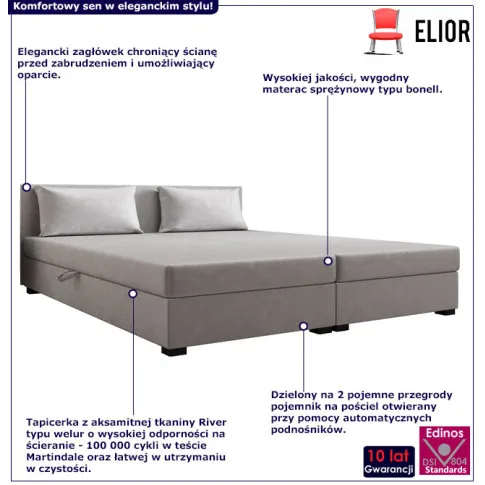 Jasnoszary dwuosobowy tapczan welurowy Fionis 4X