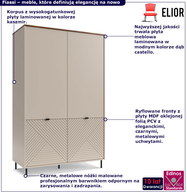 Kaszmirowa szafa z drążkiem i półkami Milox 13X