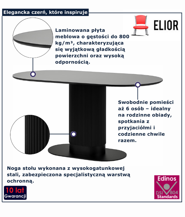 Infografika czarnego stolu do jadalni Hefos