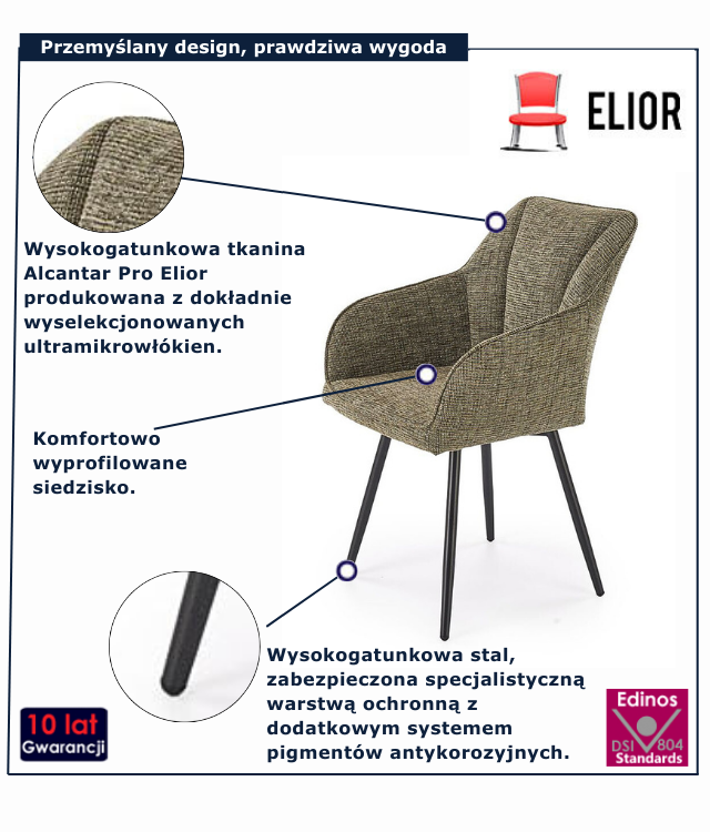 Oliwkowe nowoczesne krzesło tapicerowane Torsa