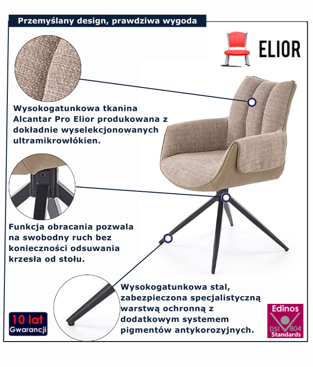 Brązowe nowoczesne krzesło tapicerowane Calvi