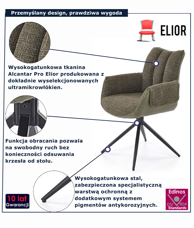 Zielone nowoczesne krzesło tapicerowane Calvi