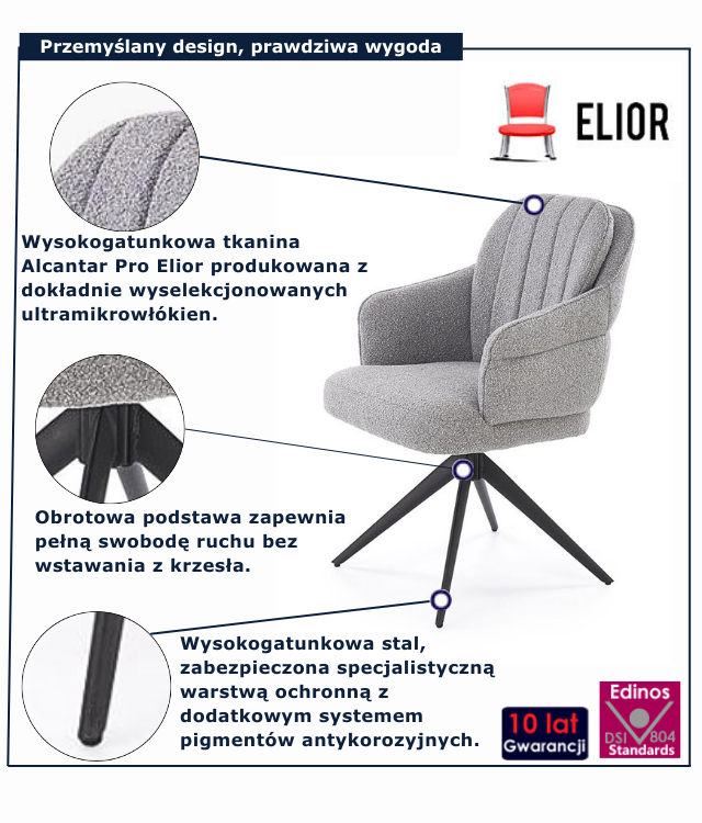 Popielate nowoczesne krzesło tapicerowane Avic