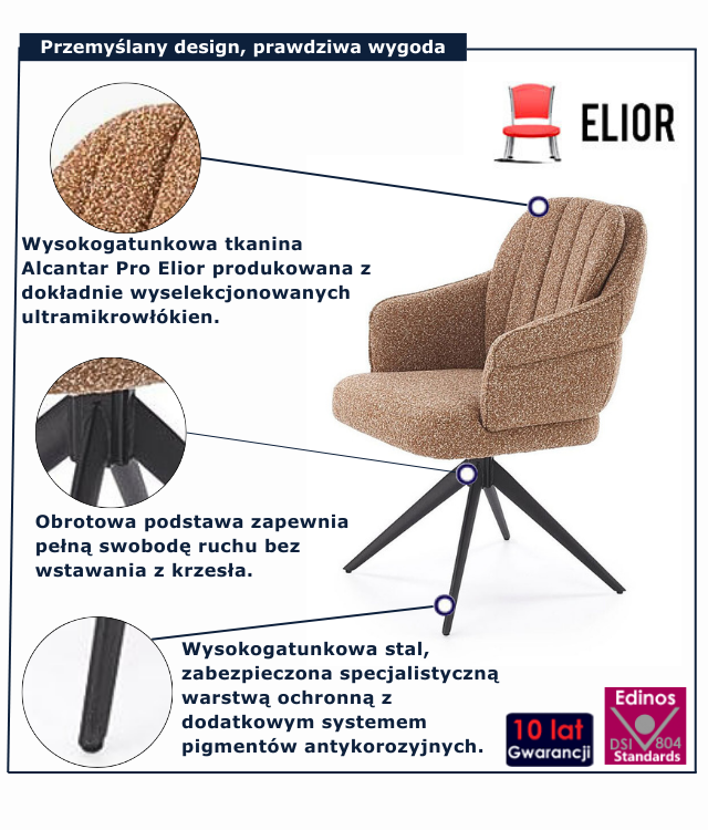 Brązowe nowoczesne krzesło tapicerowane Avic