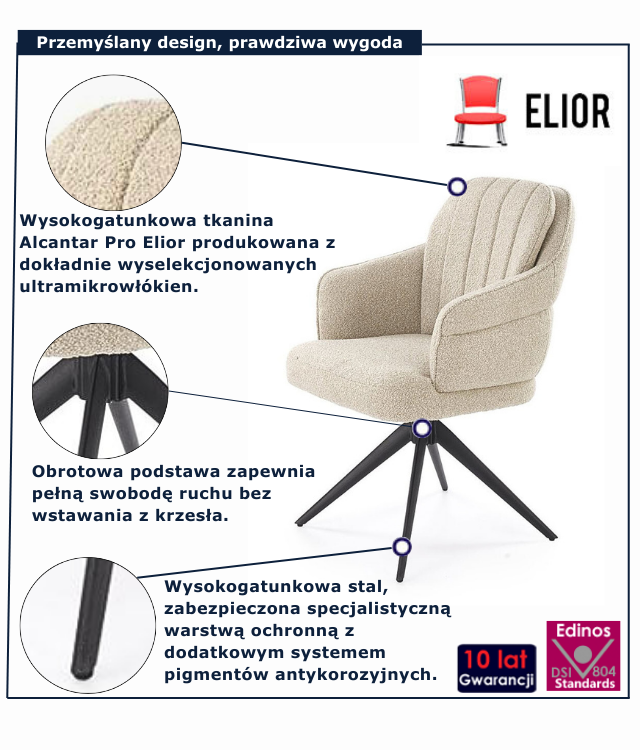 Beżowe nowoczesne krzesło tapicerowane Avic