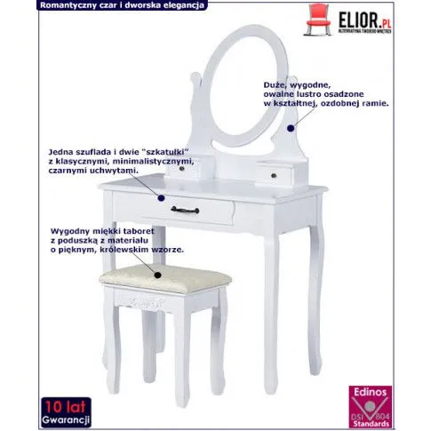 Zdjęcie klasyczna toaletka vintage Margino 4X biała | Edinos.pl