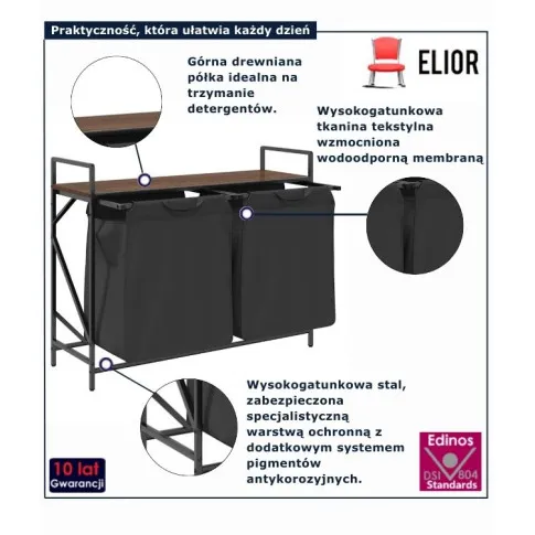 infografika kosza na pranie czarny z półką brązowy dąb Frotto 4X